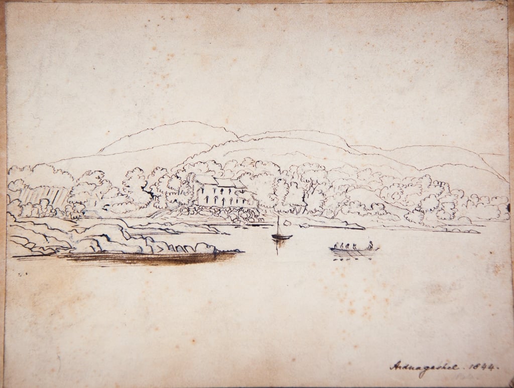 Ardnagashel House, sketch by Louisa Hutchins, in 1844